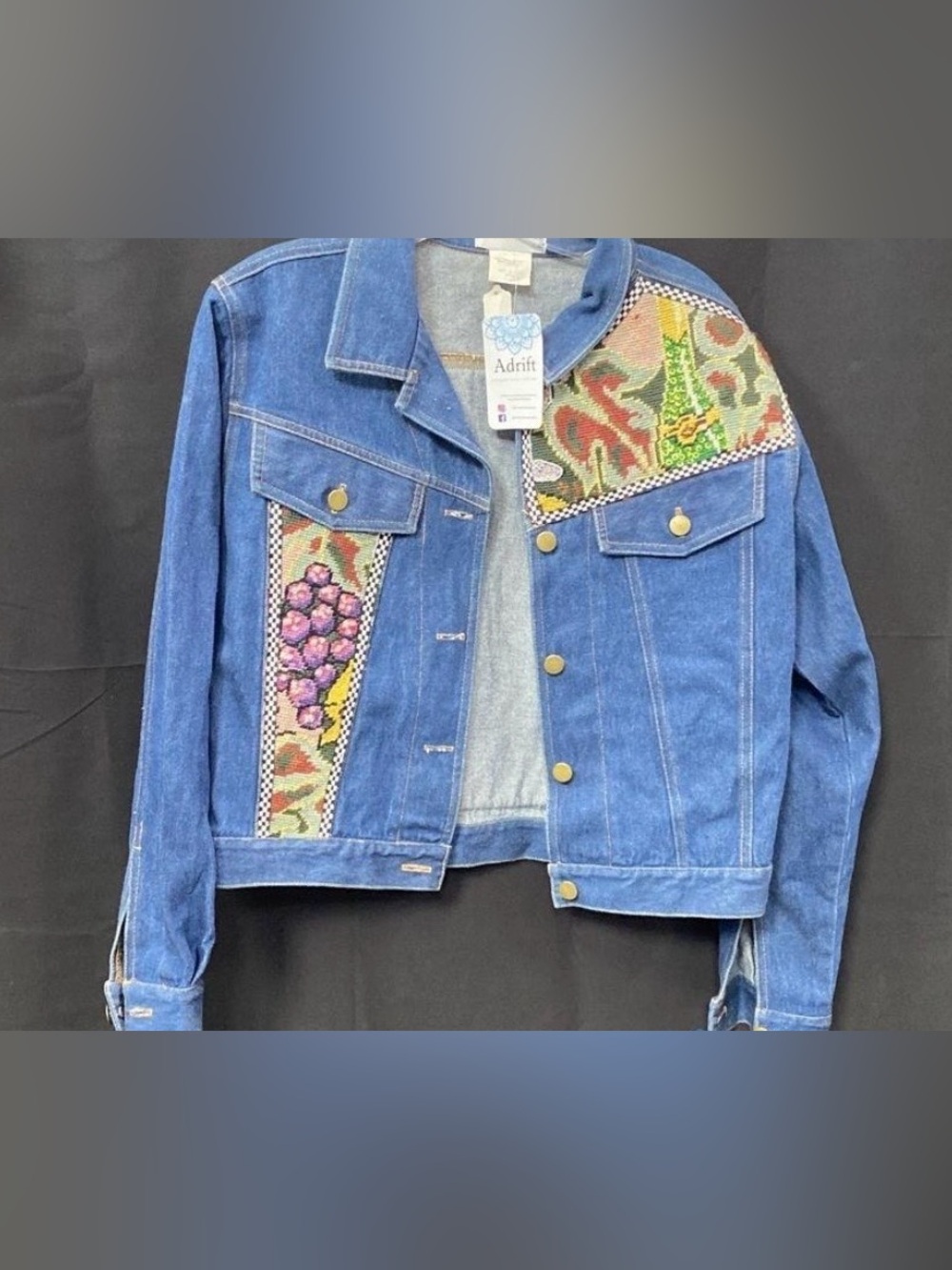 Kolorway Women's Blue Denim Jacket with Embroidered Patchwork/Tapestry